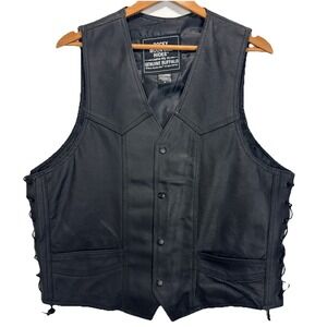 Rocky Mountain Hides Genuine Buffalo Leather Biker Vest Men M Black Side Lace Up